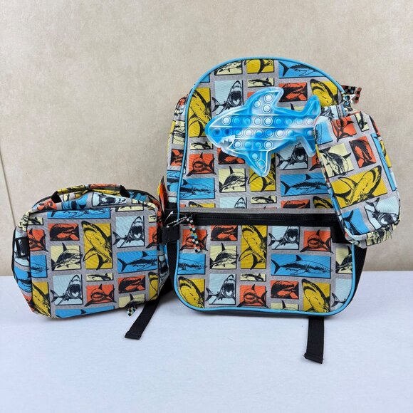 Wonder Nation Shark Backpack Kids Set 4 Piece 17' Water Resistant Padded laptop - Picture 2 of 9